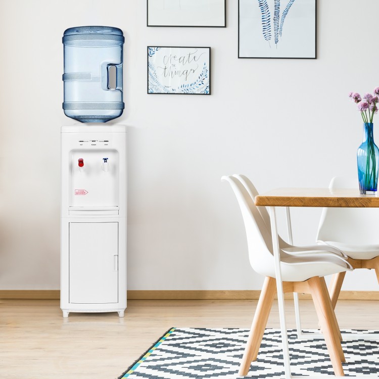 5-gallon hot and cold water cooler dispenser with child safety lock, ideal for home and office use.