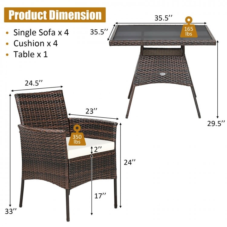 Single sofa from the outdoor 5 pieces dining table set, featuring weather-resistant PE rattan and soft cushion for.