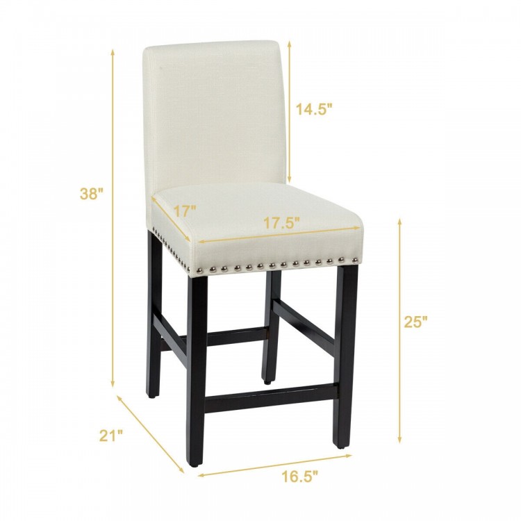 Beige kitchen chair with rubber wood legs, soft cushion, and ergonomic backrest, ideal for dining and bar use.