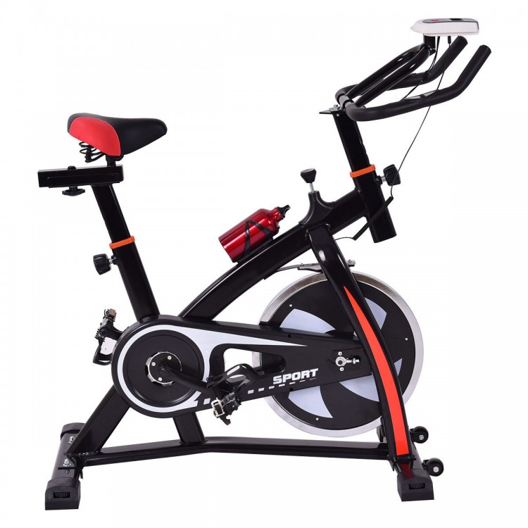 Indoor exercise cycling bike trainer with adjustable saddle, aluminum pedals, and water bottle holder for effective.