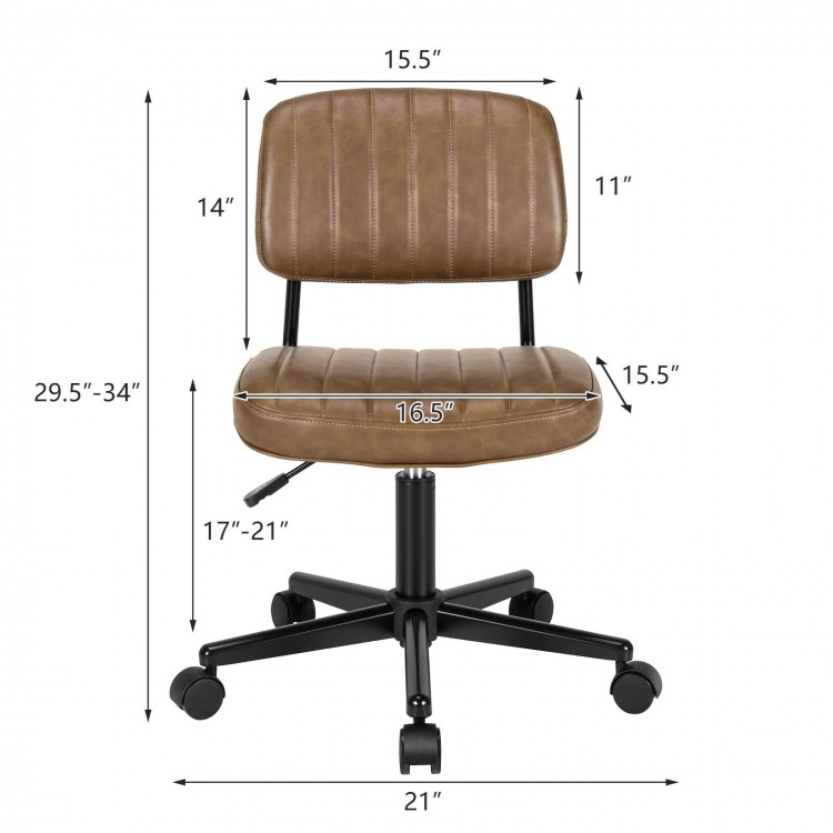 Brown PU leather adjustable office chair with backrest, featuring a minimalist design and smooth-rolling casters for.