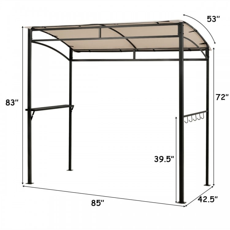 Dimensions of the 7 x 4.5 feet grill gazebo with beige canopy, showcasing its spacious design for outdoor BBQs and.