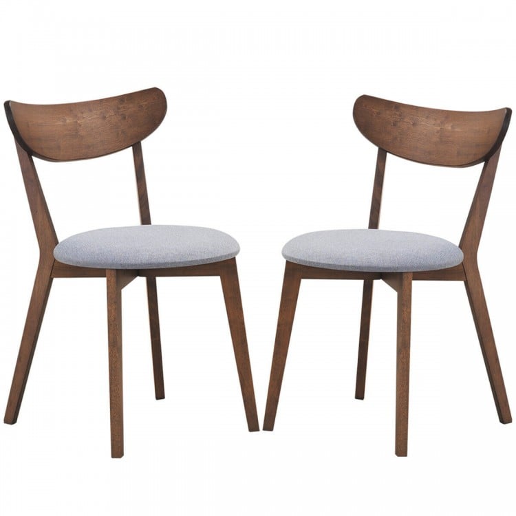Set of 2 dining chairs with upholstered curved back, rubber wood legs, perfect for living room or dining area.