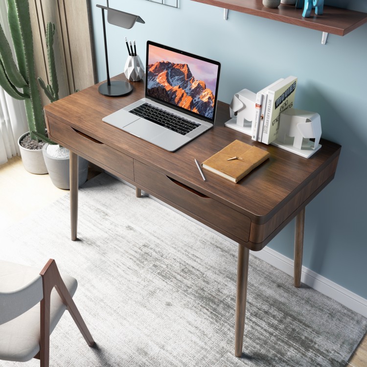 Mid-Century Computer Desk and Workstation with 2 Drawers - Gallery View 1 of 16