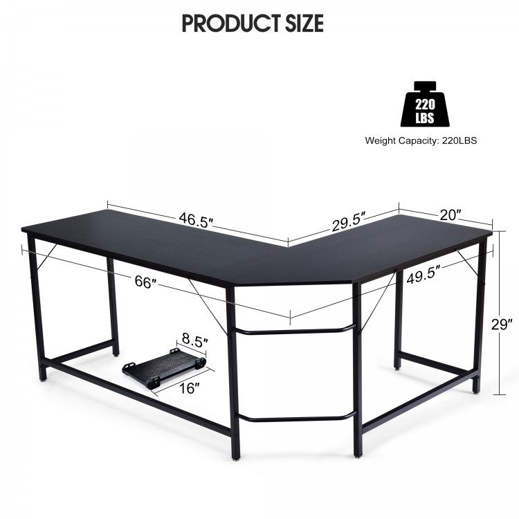 L-shaped corner computer desk in black with adjustable footpads, spacious countertop, and separate CPU stand for.