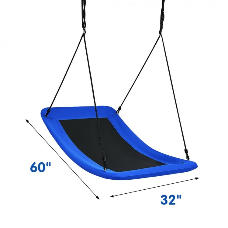 Blue 60-inch platform tree swing with adjustable ropes, solid steel frame, suitable for kids and adults in various.