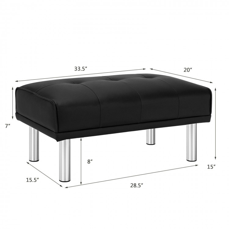 Rectangle tufted ottoman in black with stainless steel legs, ideal as a footrest or bed end bench for versatile living.