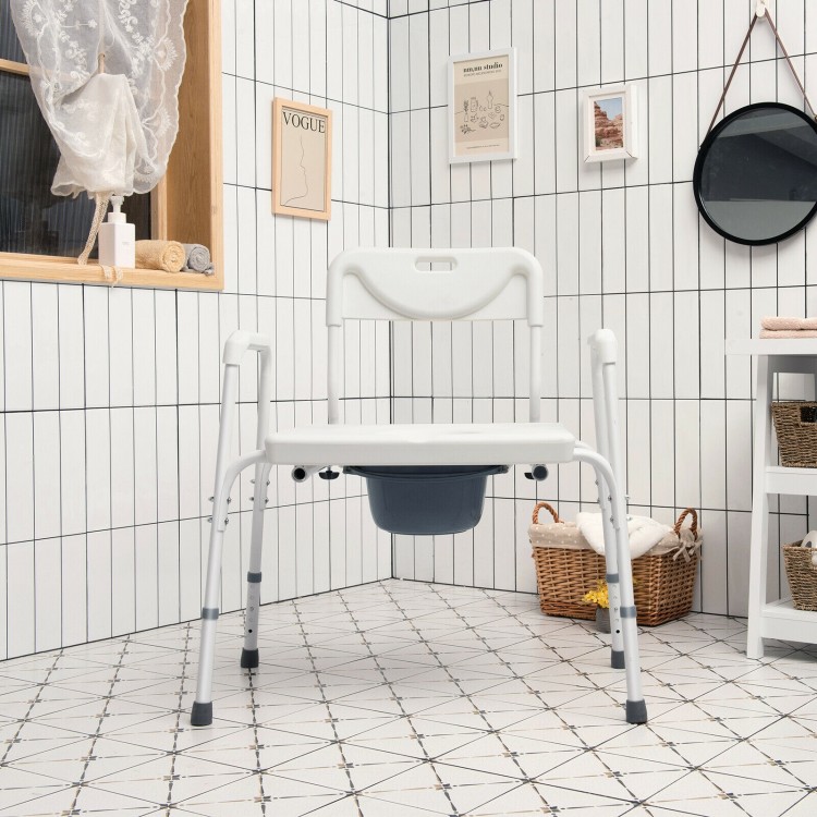 3-in-1 bedside commode chair with adjustable height, sturdy steel frame, and removable backrest for comfort and.