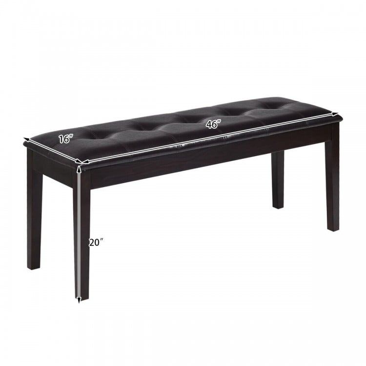 Upholstered dining room bench with button tufting, solid rubberwood legs, and cushioned seat for versatile use.