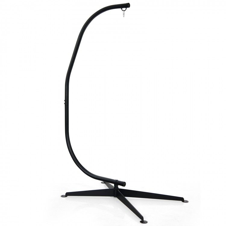 Single Solid Steel C hammock frame stand with a sleek black design, ideal for a compact and stable setup indoors or.