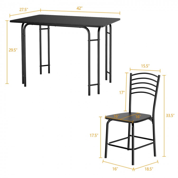Rectangular dining table set with 1 table and 4 chairs, featuring sturdy iron frame and round corners for safety.