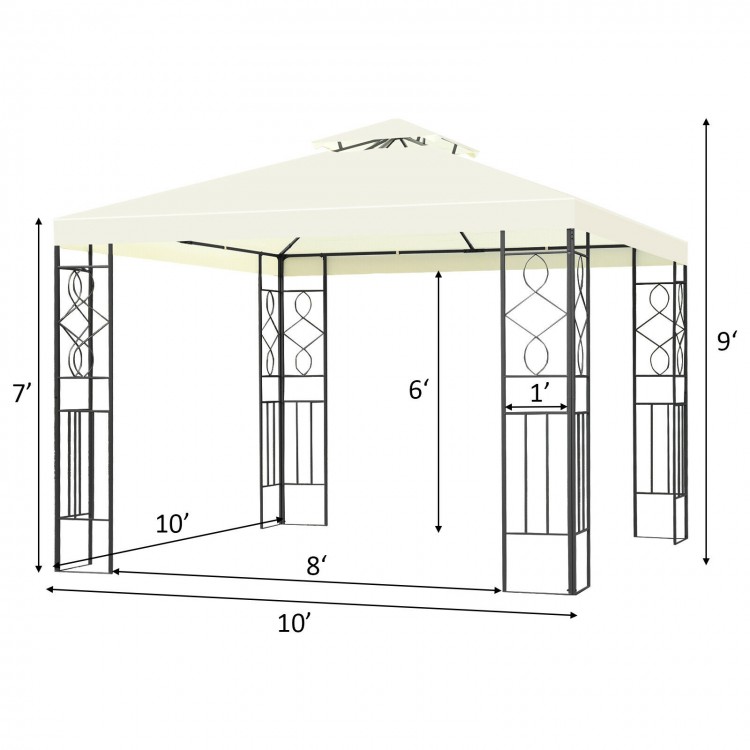 10 x 10 feet patio gazebo canopy tent with a double tier roof, decorative patterns, and sturdy steel frame for outdoor.