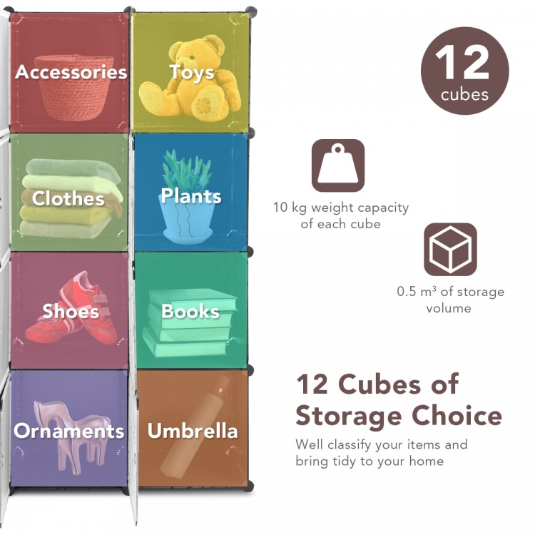 12-cube portable closet storage organizer made of eco-friendly PP material, ideal for clothes, toys, and books.