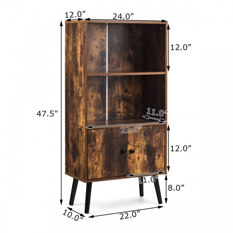 2-Tier Retro Bookcase with 2 open shelves and 1 concealed compartment, featuring a rustic design for living room or.