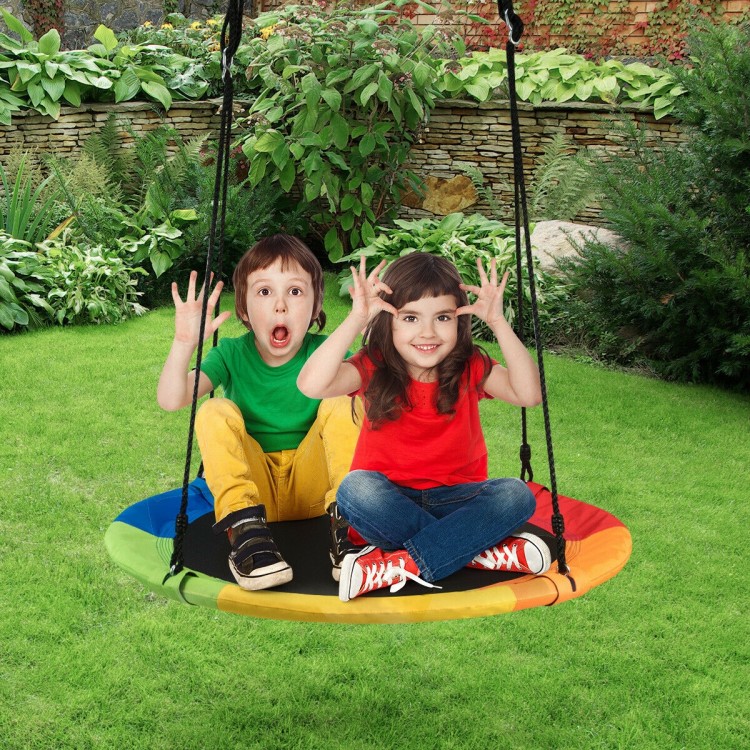 Colorful 40-inch flying saucer tree swing for kids, made of durable 600D oxford fabric, perfect for outdoor play.