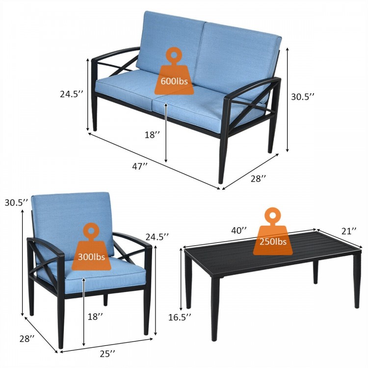 Loveseat from the 4 Pieces Patio Furniture Set with cushioned seats and aluminum frame, perfect for backyard relaxation.