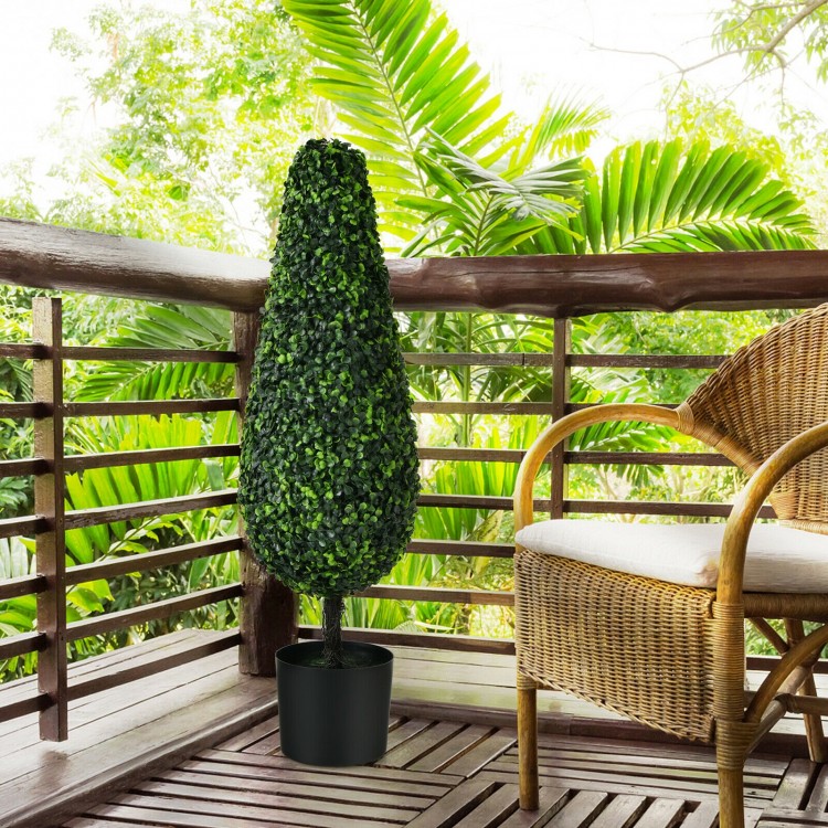 Lifelike 3-foot artificial tower topiary tree with UV-resistant leaves, perfect for indoor or outdoor decor.