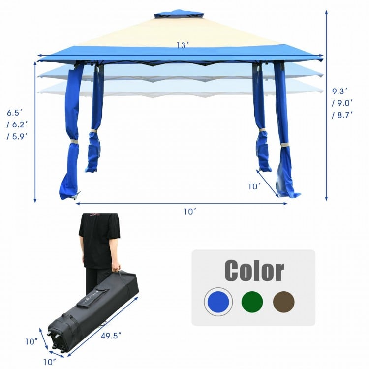 13x13 feet blue pop-up canopy tent with adjustable heights, durable oxford fabric, ideal for outdoor gatherings and.