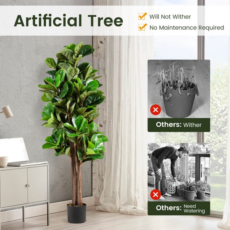 5-foot artificial fiddle leaf fig tree with realistic leaves and trunks, perfect for indoor decoration without.