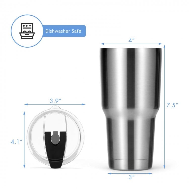 30oz stainless steel tumbler cup with lid, double wall vacuum insulated, dishwasher safe for hot and cold drinks.