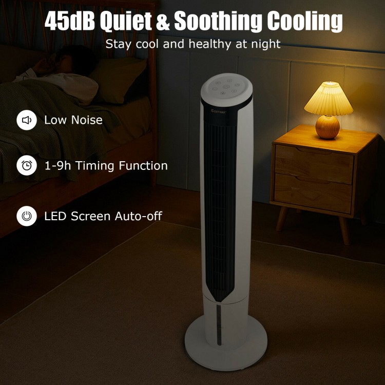 41-inch evaporative air cooler with 3 modes, 3 speeds, and 45dB low noise for comfortable sleep and energy savings.