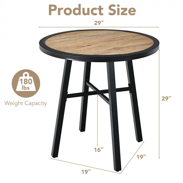 29-inch round patio bistro table with wood-like top, sturdy steel frame, adjustable non-slip feet, ideal for indoor and.