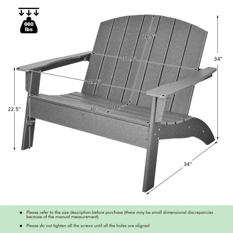 Gray HDPE patio Adirondack chair with ergonomic design, sturdy triangular structure, and ample seating for outdoor use.