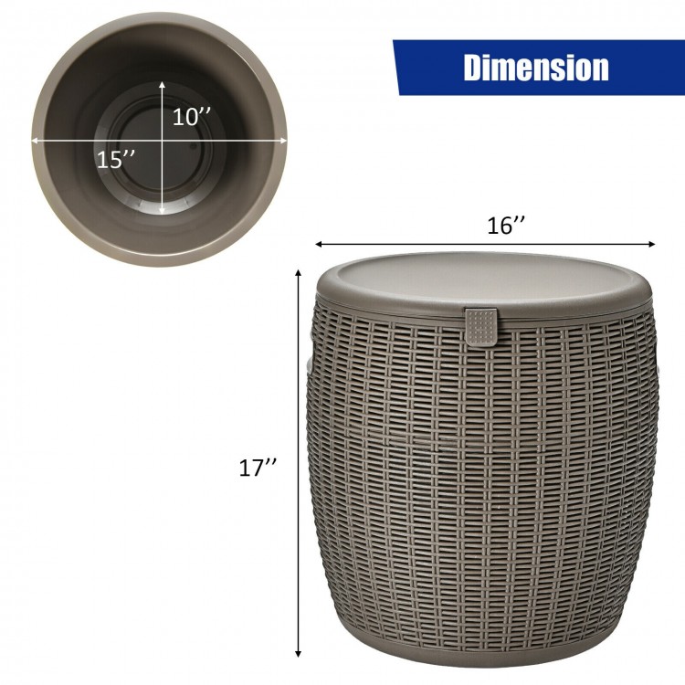 Rattan-style 9.5-gallon patio cool bar with lid, ideal as an ice bucket, side table, or storage box for outdoor.