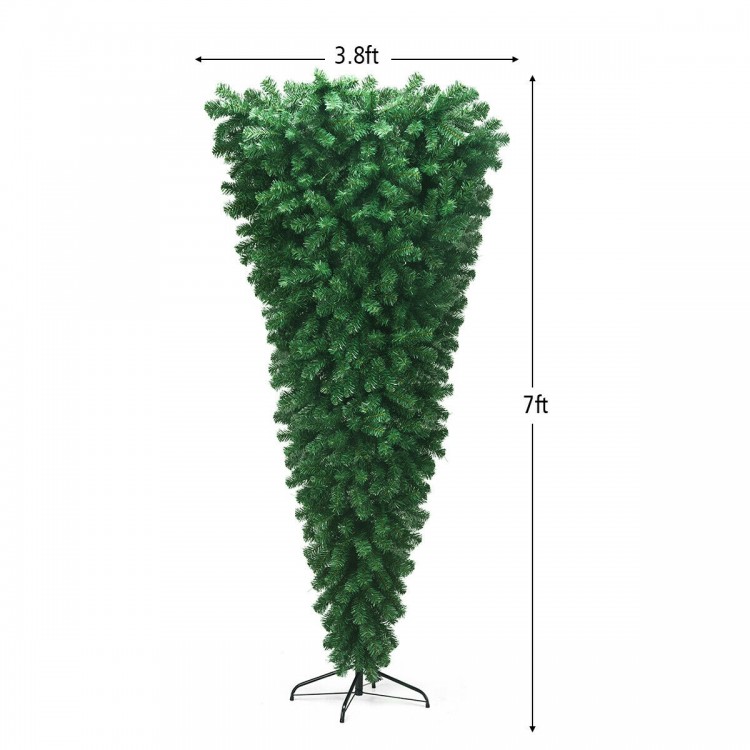 7-foot unlit upside down artificial Christmas tree with 1000 branch tips, designed for creative space-saving decoration.