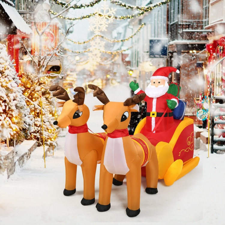 Outdoor inflatable Santa with double deer and sled, 7.5 feet tall, waterproof fabric, perfect for Christmas decoration.