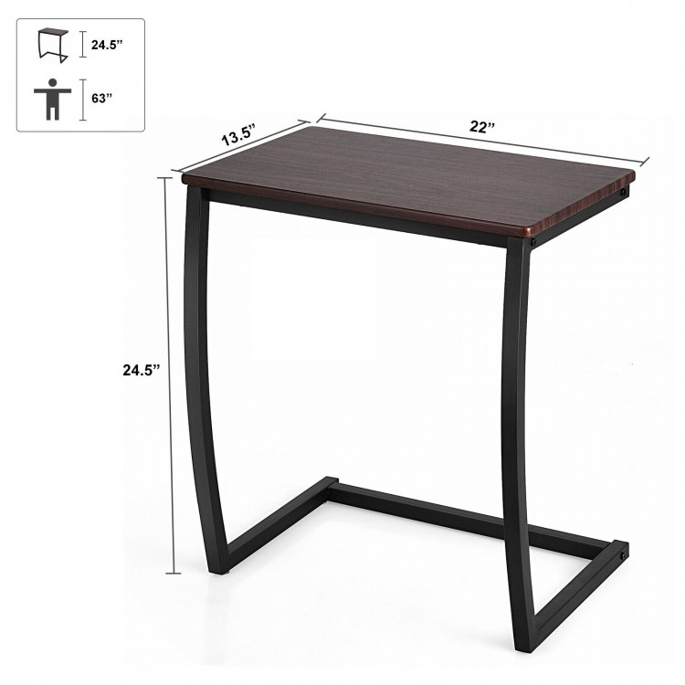 C-shaped steel frame side table with waterproof MDF top, perfect for use as a laptop or end table beside a sofa.