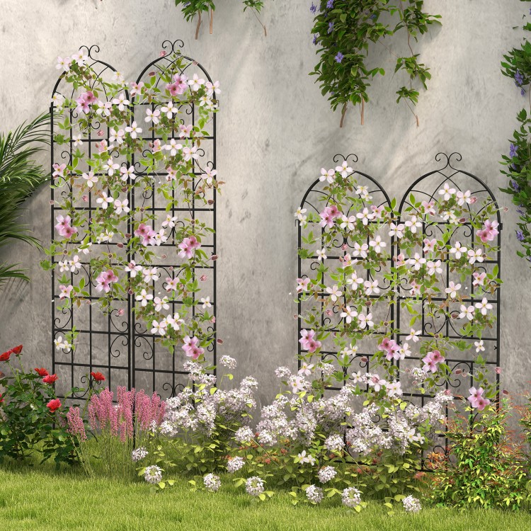 Metal garden trellis set of 2, 71 x 20 inches, featuring a butterfly pattern, ideal for supporting climbing plants.
