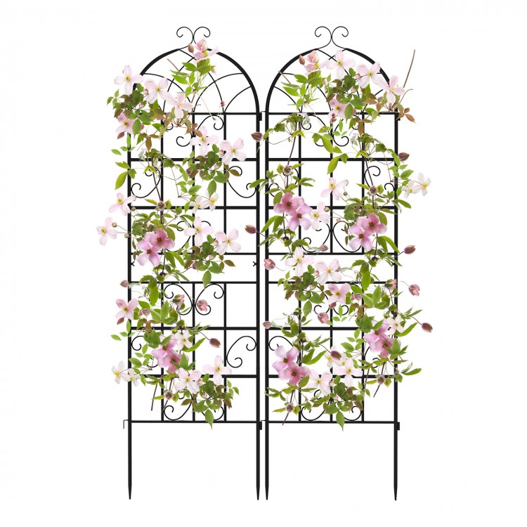 Metal garden trellis set of 2 with butterfly pattern, 71 x 20 inches, ideal for supporting climbing plants and vines.