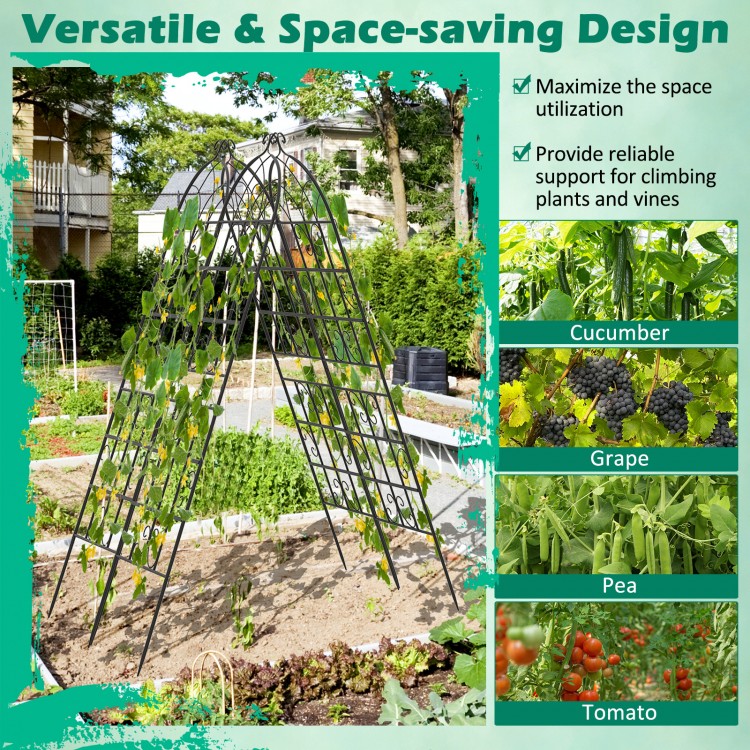Metal garden trellis for climbing plants, 71 x 20 inches, with stylish arch top and sturdy rustproof design for.