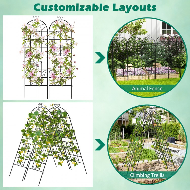 Metal garden trellis set of 2, 71 x 20 inches, featuring a stylish arch top for climbing plants and customizable.