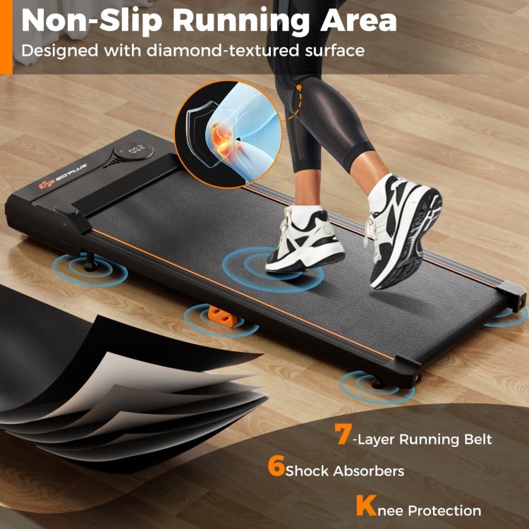 Non-slip diamond-textured running belt of the 2.5HP under desk treadmill, designed for home office use and joint.