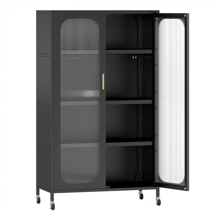 Black 2-door metal storage cabinet featuring a reinforced steel frame and anti-tipping kits for enhanced safety and.