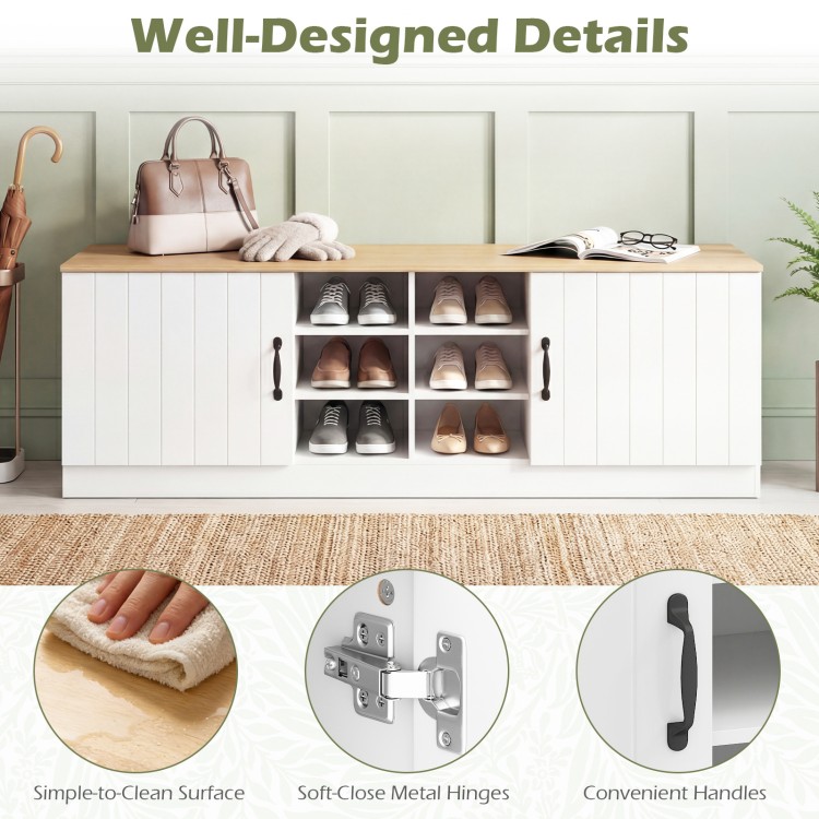 2-door shoe bench storage cabinet with adjustable shelves, natural finish, perfect for entryway seating and shoe.