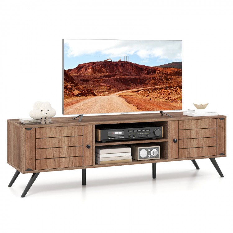 2-door TV stand in oak with stylish raised legs, offering ample storage and clean lines for modern entertainment setups.