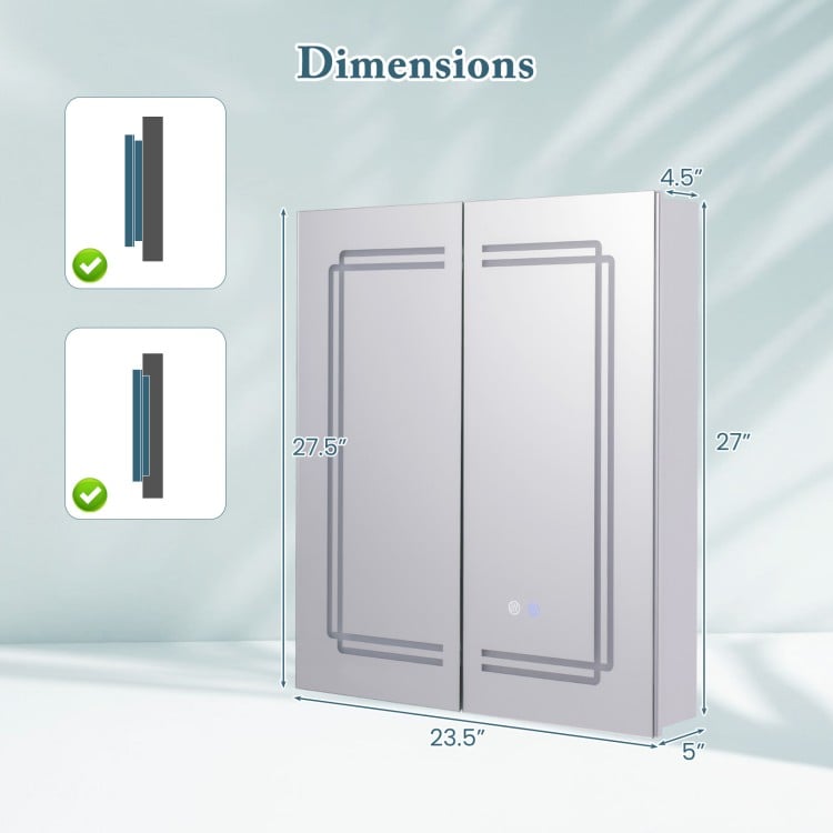 Double-sided HD mirror cabinet with lights, adjustable shelves, and anti-fog function for bathroom convenience.