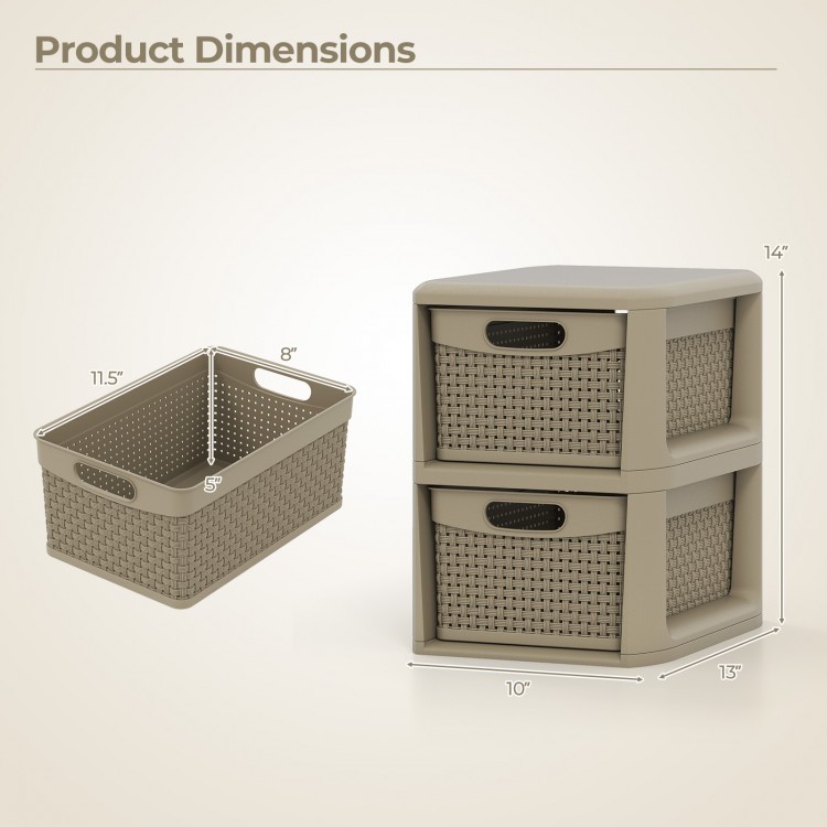 2-drawer storage organizer in brown with wicker patterns, ideal for cosmetics and office supplies, perfect for compact.