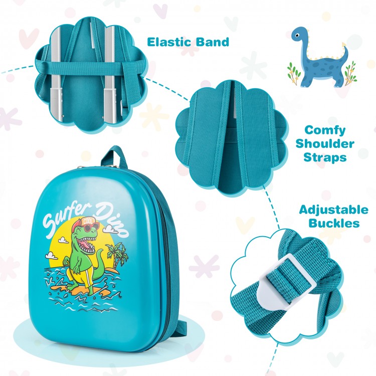 Backpack with comfy shoulder straps and elastic band, featuring playful dinosaur design, perfect for kids' travel needs.