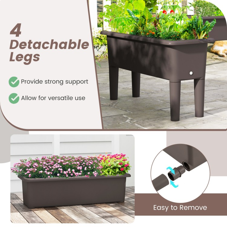 Raised garden bed with detachable legs, made of coffee-colored PP material, ideal for versatile outdoor planting.