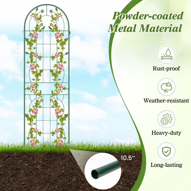 Green metal garden trellis, 71 x 20 inches, rustproof and sturdy, ideal for climbing plants and outdoor decoration.