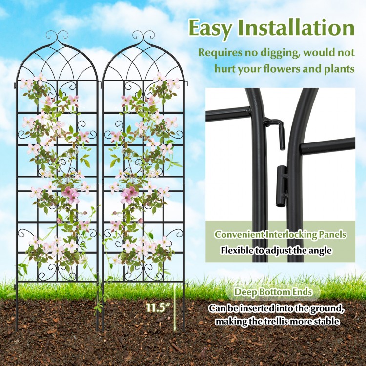 Metal garden trellis with elegant vine design, 71" x 20", ideal for climbing plants, easy installation, rustproof.