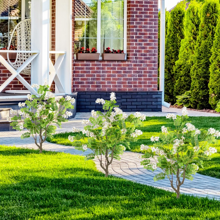 Artificial locust flower trees with realistic white flowers, 39 inches tall, perfect for enhancing outdoor spaces.