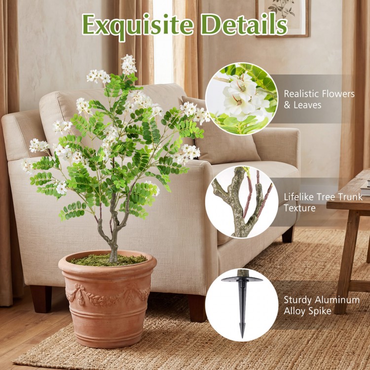 Artificial locust flower tree with realistic flowers, lifelike trunk texture, and sturdy aluminum spike for easy.