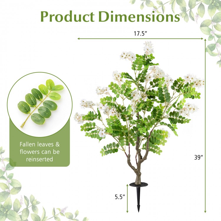 Artificial locust flower tree with realistic white flowers, 39 inches tall, perfect for weddings and home decor.