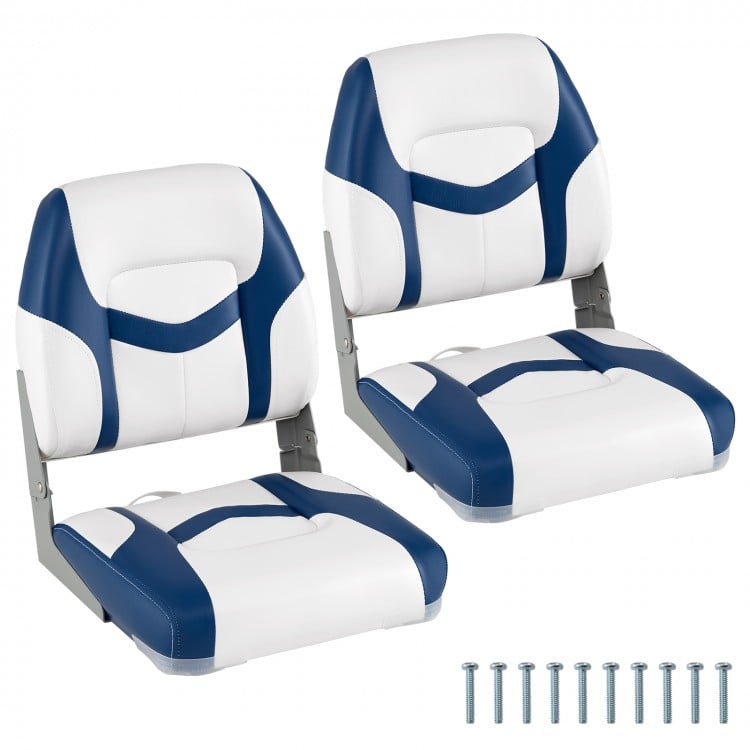 Blue 2-pack boat seats with thick cushions, PVC leather, and fixing bolts for easy installation and comfort.