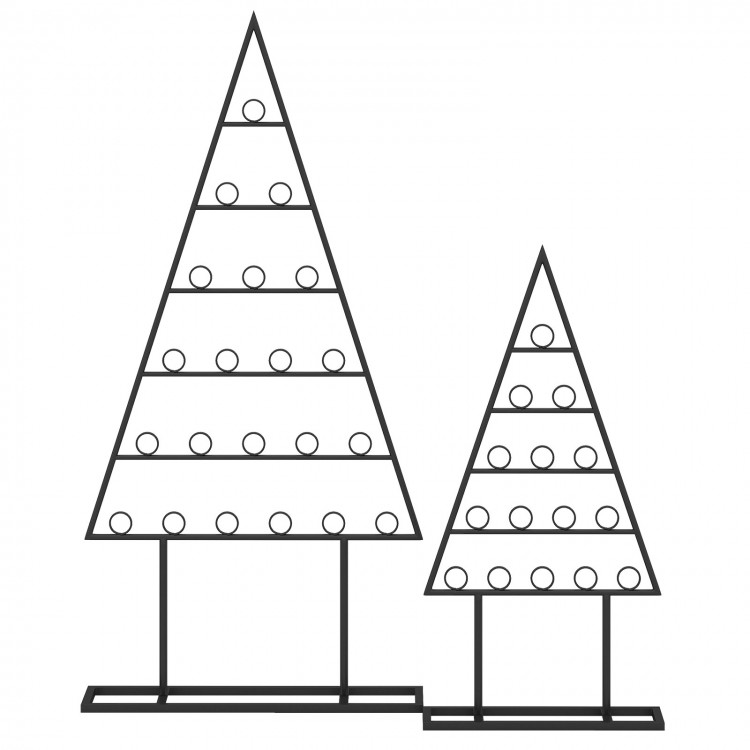 Christmas tree-shaped photo holder set featuring two metal trees with 36 round clips for displaying cards and photos.